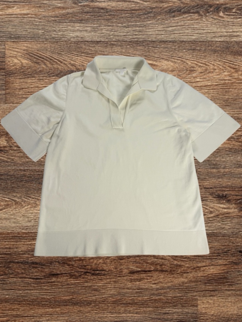 COS Cream V-Neck Cotton Polo Shirt Sz M